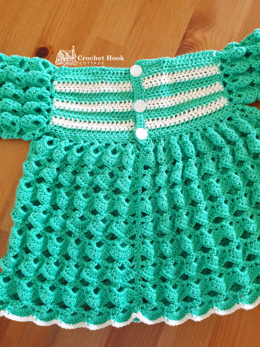 Dainty Crochet Smock, 70s style newborn baby dress