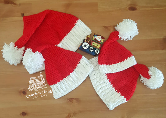 CROCHET PATTERN Santa Hat in eight different sizes, PDF Digital Download Santa Hats will fit from premmie baby up to Adult Large