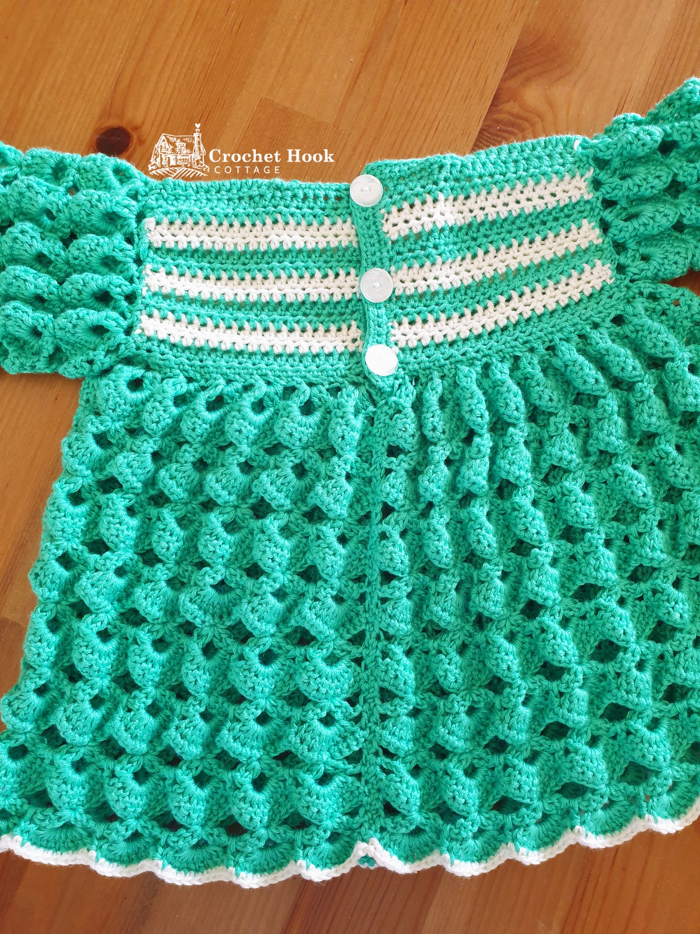 Dainty Crochet Smock, 70s style newborn baby dress