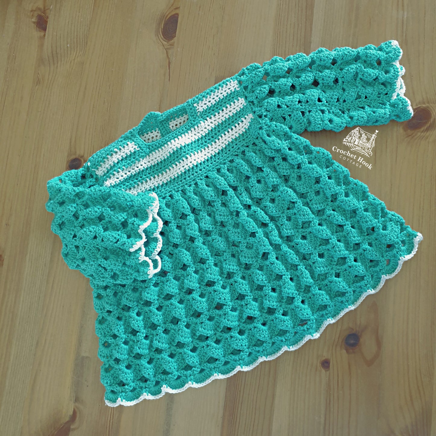 Dainty Crochet Smock, 70s style newborn baby dress