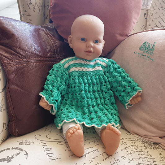 Dainty Crochet Smock, 70s style newborn baby dress