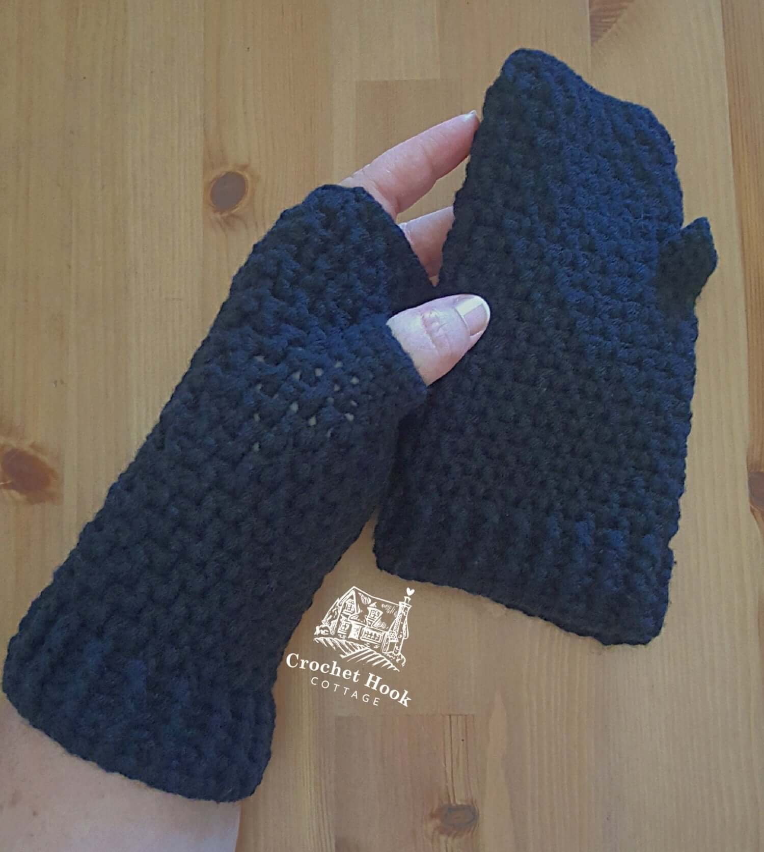 Black Fingerless Gloves - www.crochethookcottage.com