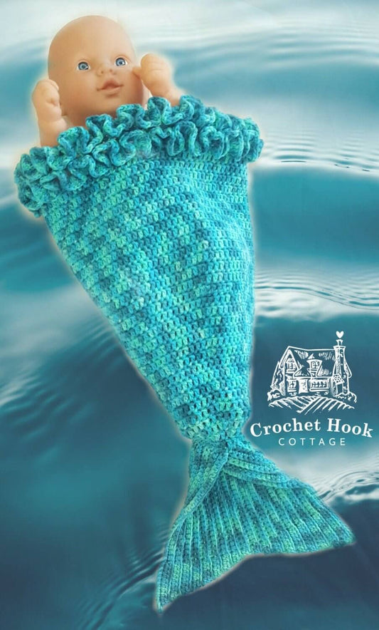 Blue Sea Baby Mermaid Cocoon - www.crochethookcottage.com