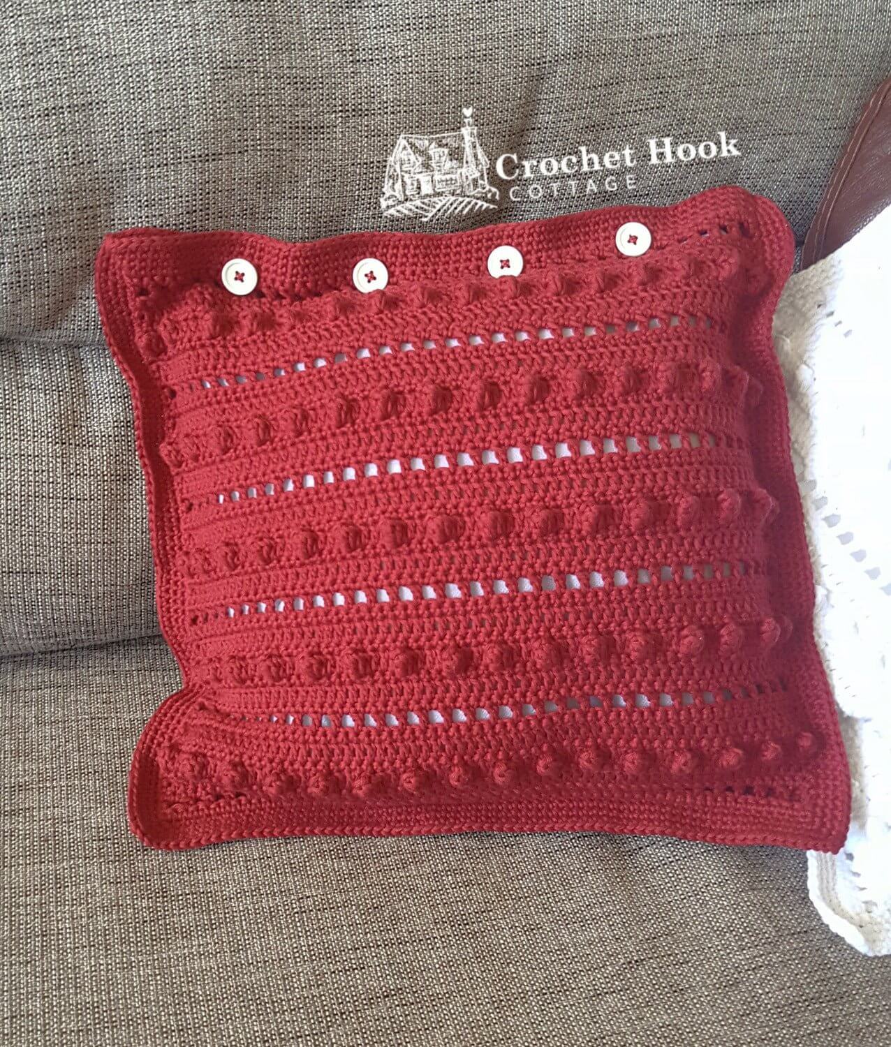 Christmas Red Cotton Cushion Cover "String of Pearls" - www.crochethookcottage.com