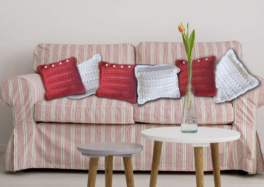 Christmas Red Cotton Cushion Cover "String of Pearls" - www.crochethookcottage.com