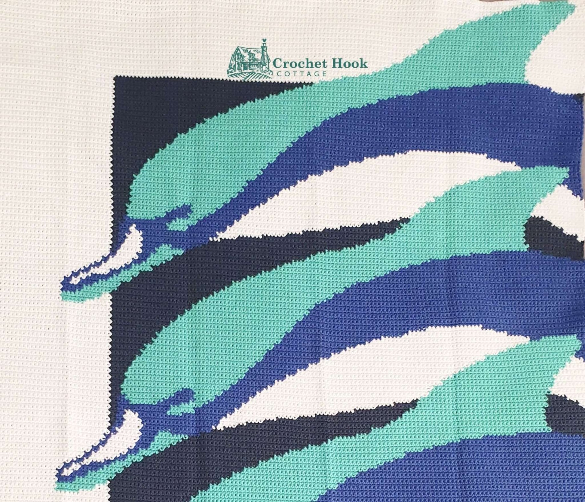 Crochet Pattern - Dolphins Blanket US Terminology - www.crochethookcottage.com