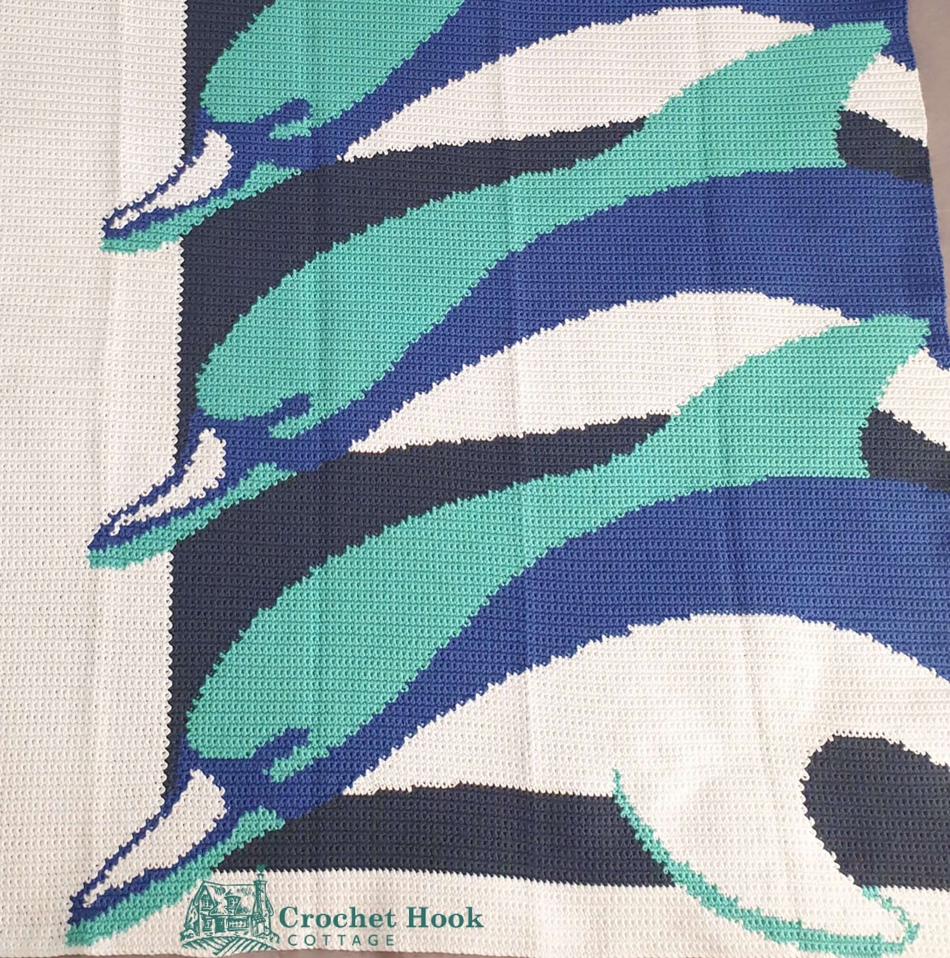 Crochet Pattern - Dolphins Blanket US Terminology - www.crochethookcottage.com