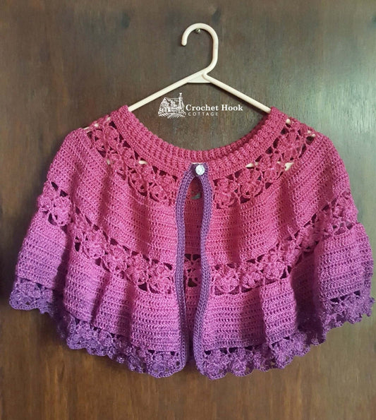 CROCHET PATTERN - Ladies Floral Cape, one size fits all, US Terminology - www.crochethookcottage.com