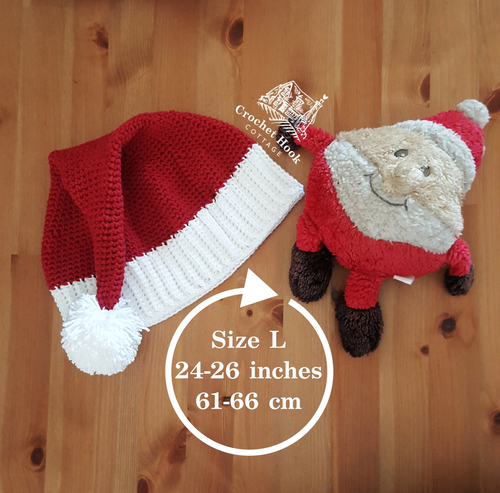 crocheted red and white santa hat in size adult large, family christmas hats available in eight different sizes - www.crochethookcottage.com