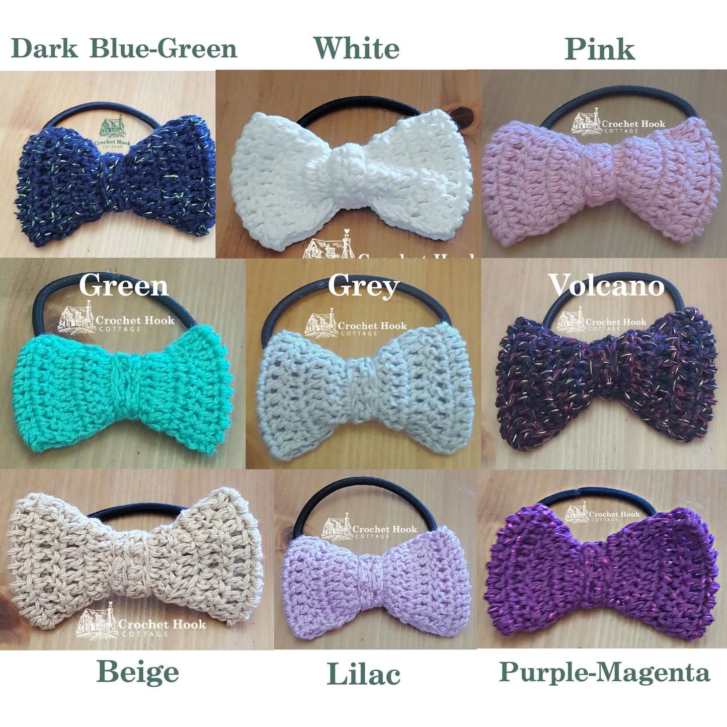 Hair Bow Elastic Ties, various colours available - www.crochethookcottage.com