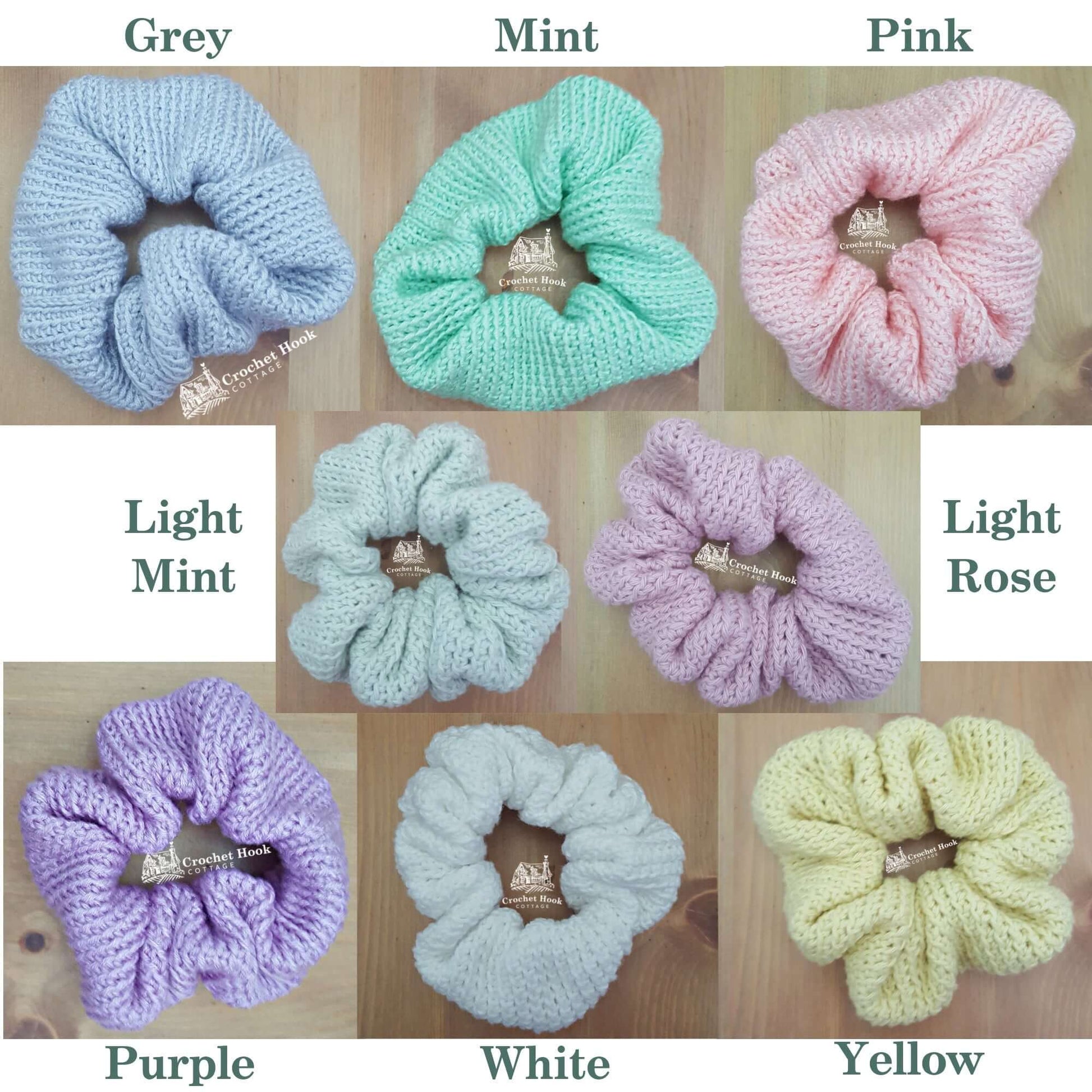 Hair Scrunchies, available in assorted colours - www.crochethookcottage.com