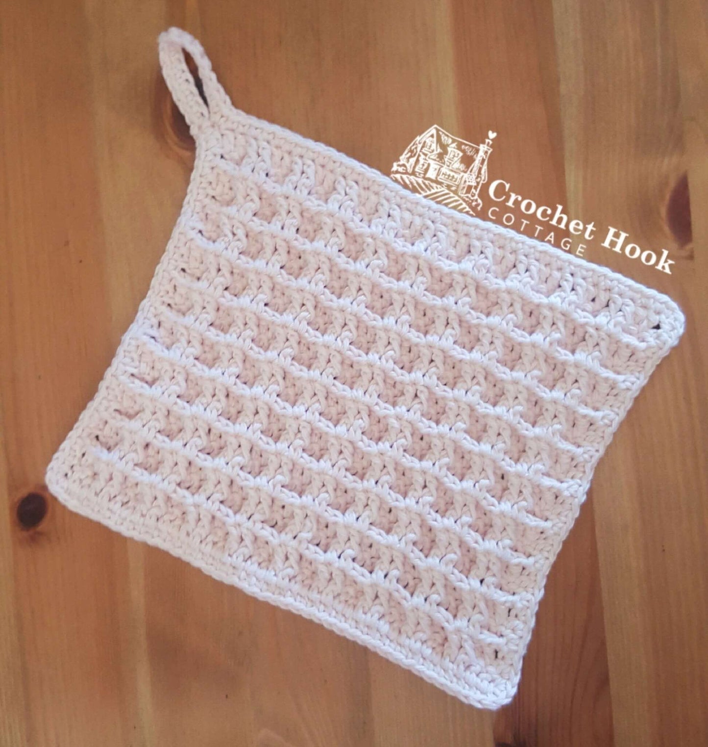 Light Pink Basketweave Potholder - www.crochethookcottage.com