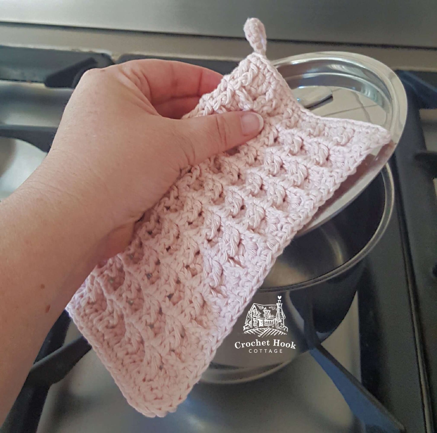 Light Pink Basketweave Potholder - www.crochethookcottage.com