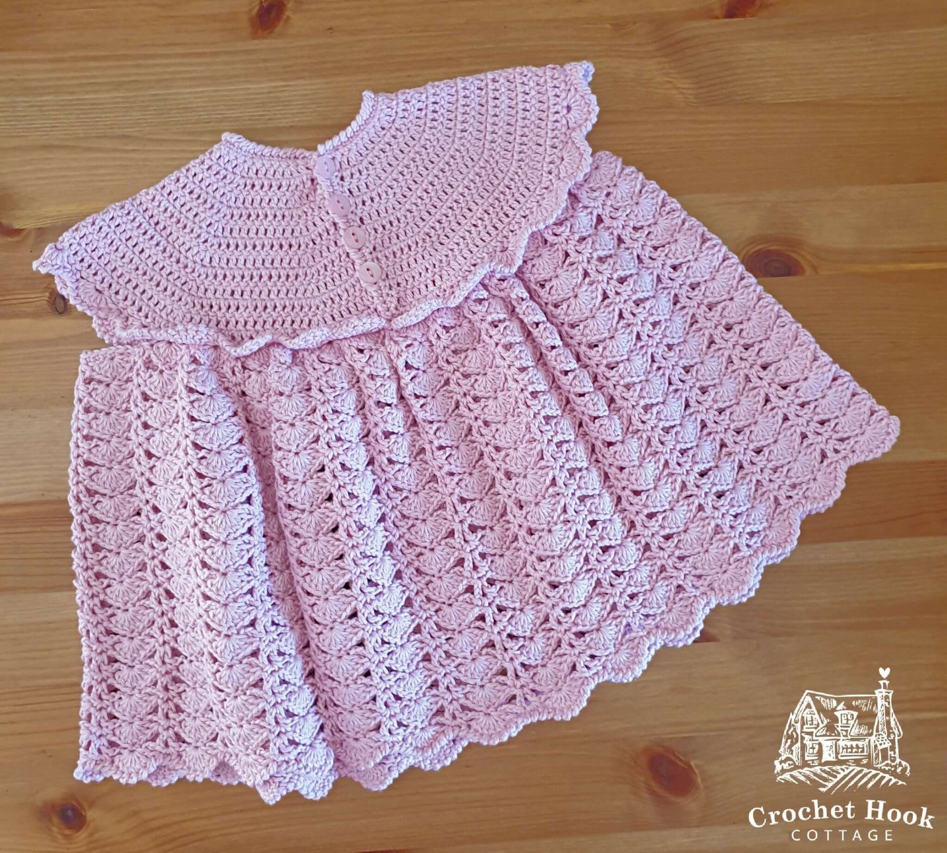 Light Rose Joyce Baby Dress - www.crochethookcottage.com