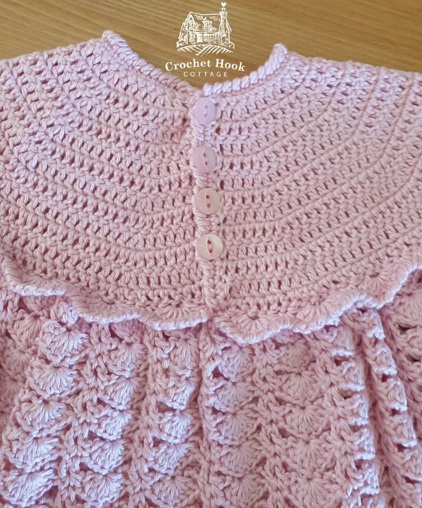 Light Rose Joyce Baby Dress - www.crochethookcottage.com