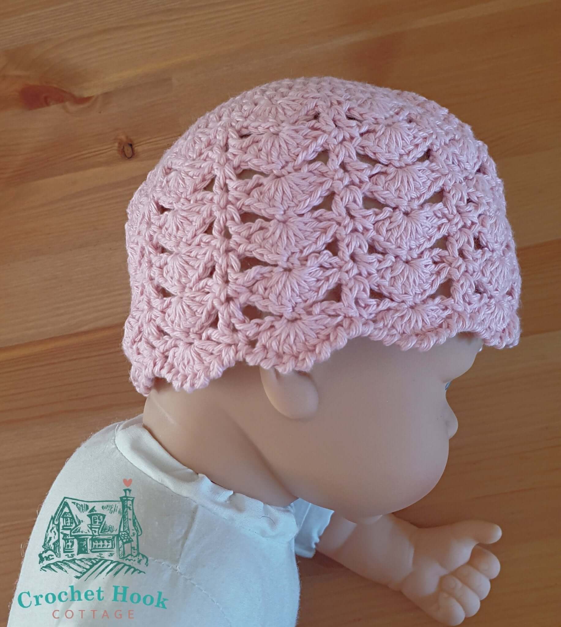 Light Rose Joyce Baby Hat - www.crochethookcottage.com