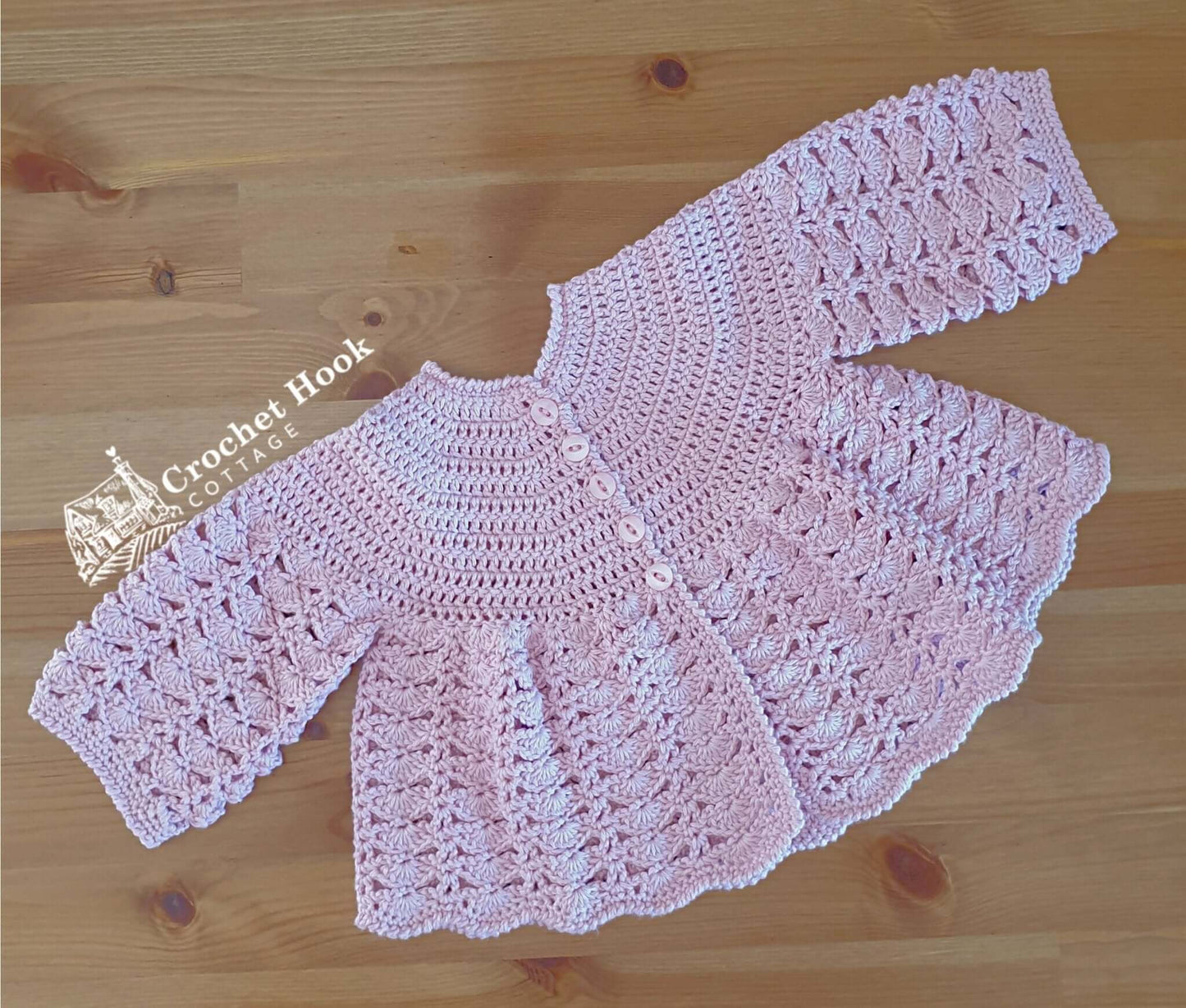 Light Rose Joyce Baby Jacket - www.crochethookcottage.com