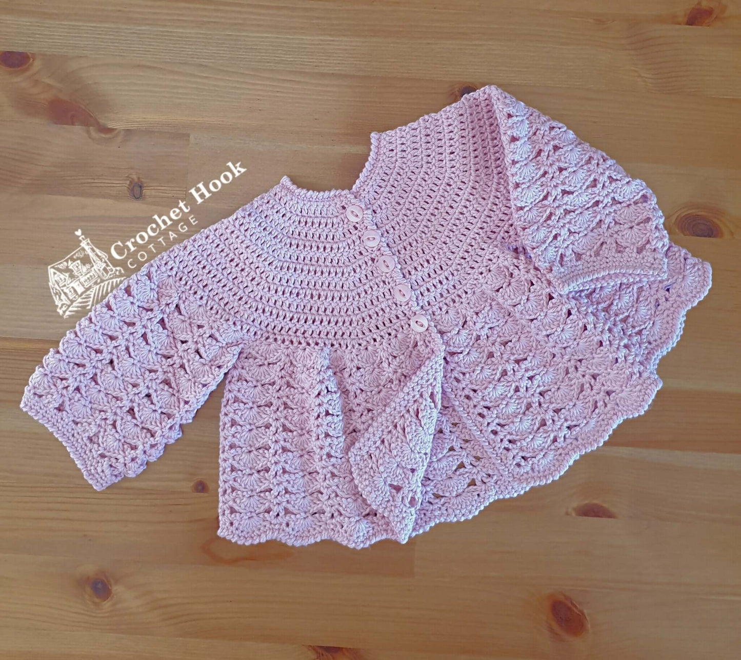 Light Rose Joyce Baby Jacket - www.crochethookcottage.com