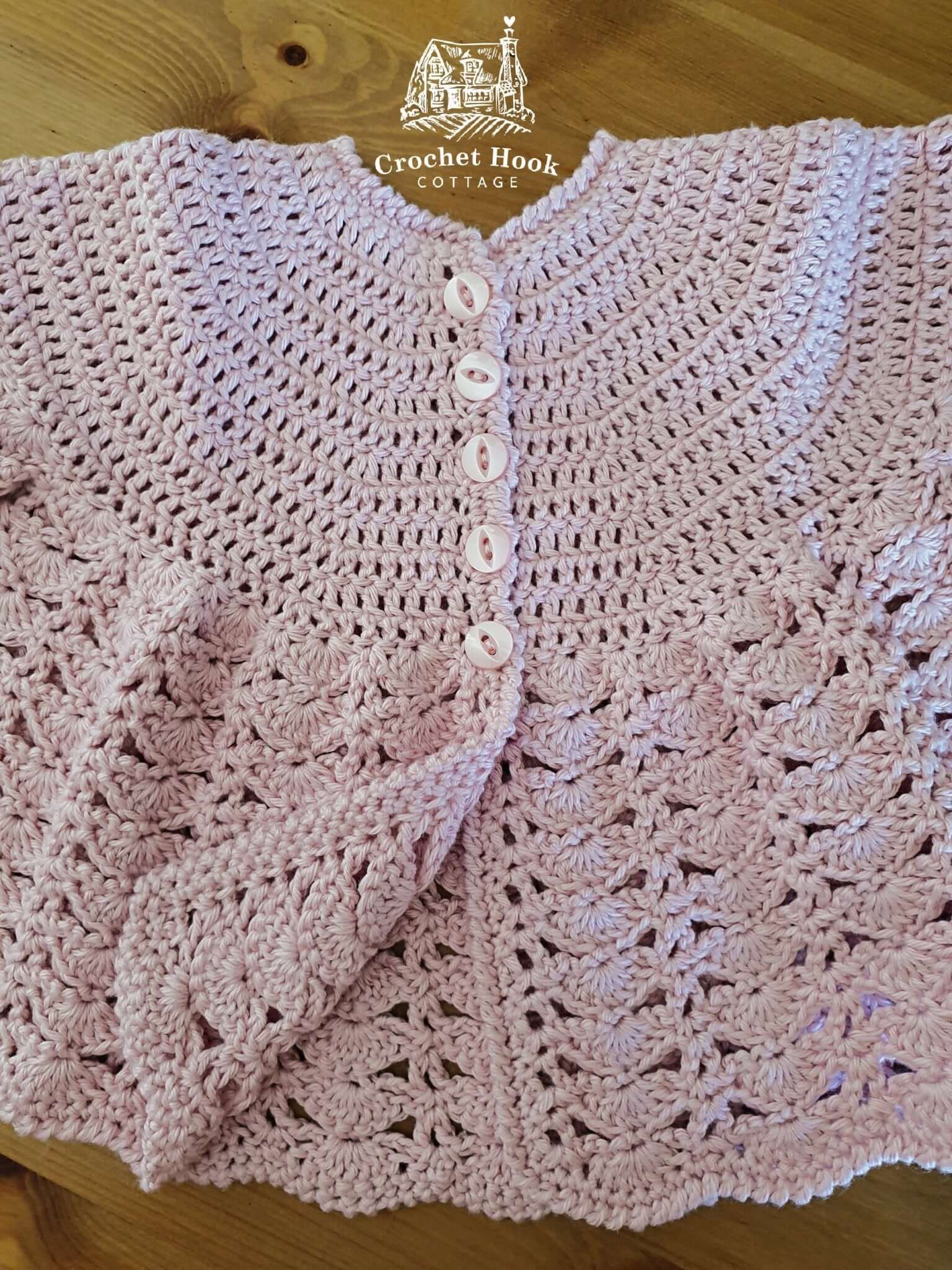 Light Rose Joyce Baby Jacket - www.crochethookcottage.com