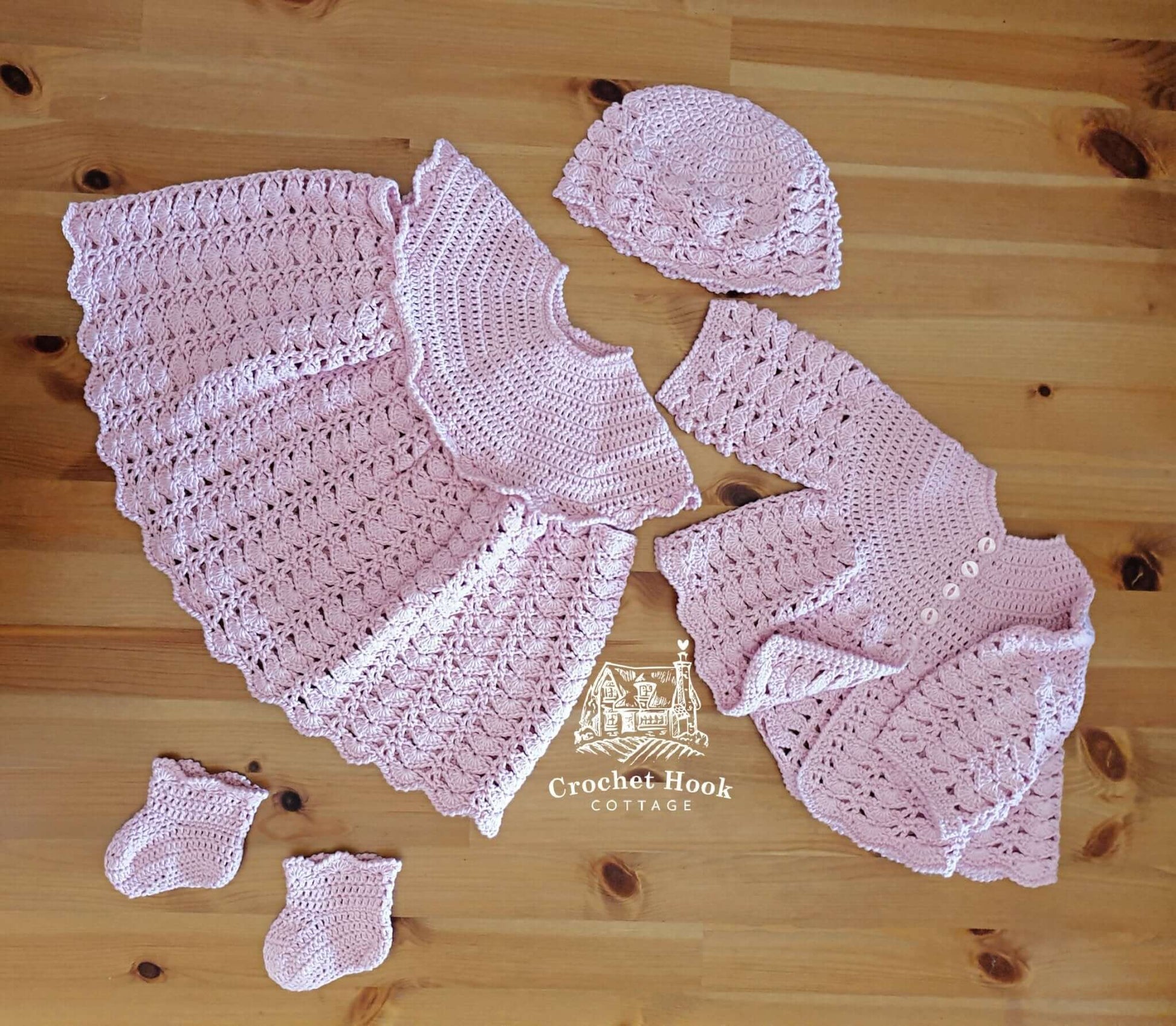 Light Rose Joyce Baby Jacket - www.crochethookcottage.com