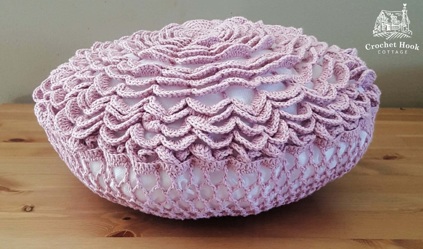 Light Rose Round Petal Cushion Cover - www.crochethookcottage.com