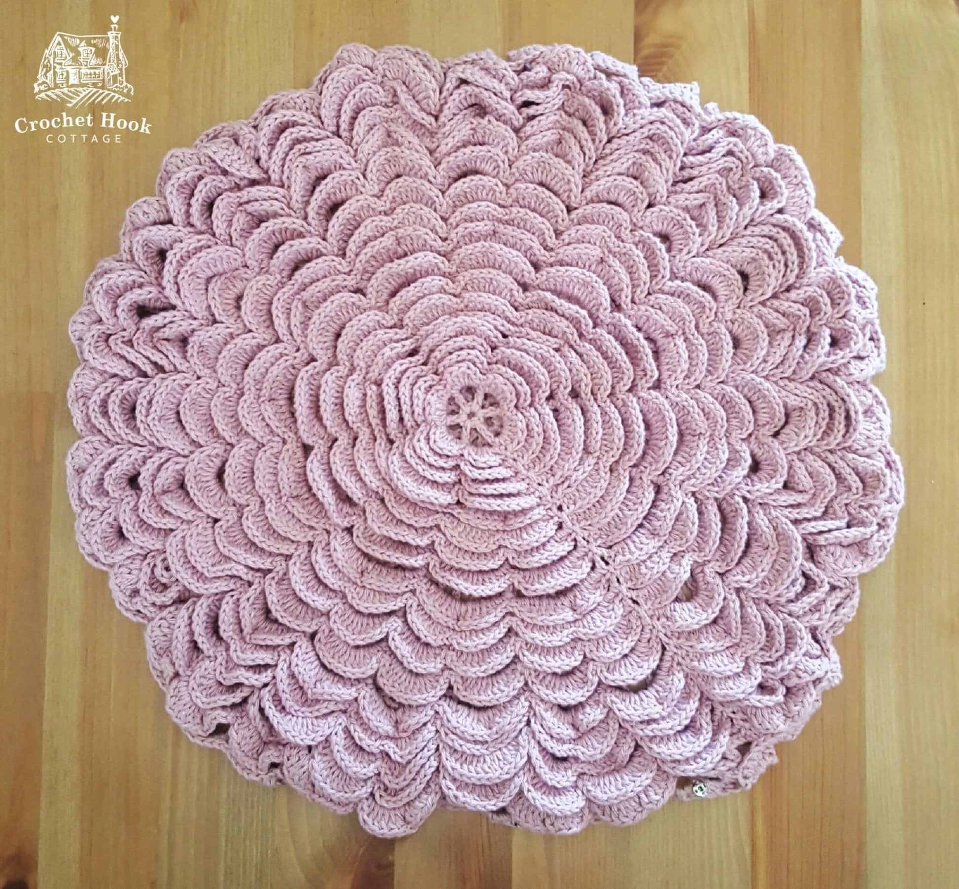 Light Rose Round Petal Cushion Cover - www.crochethookcottage.com