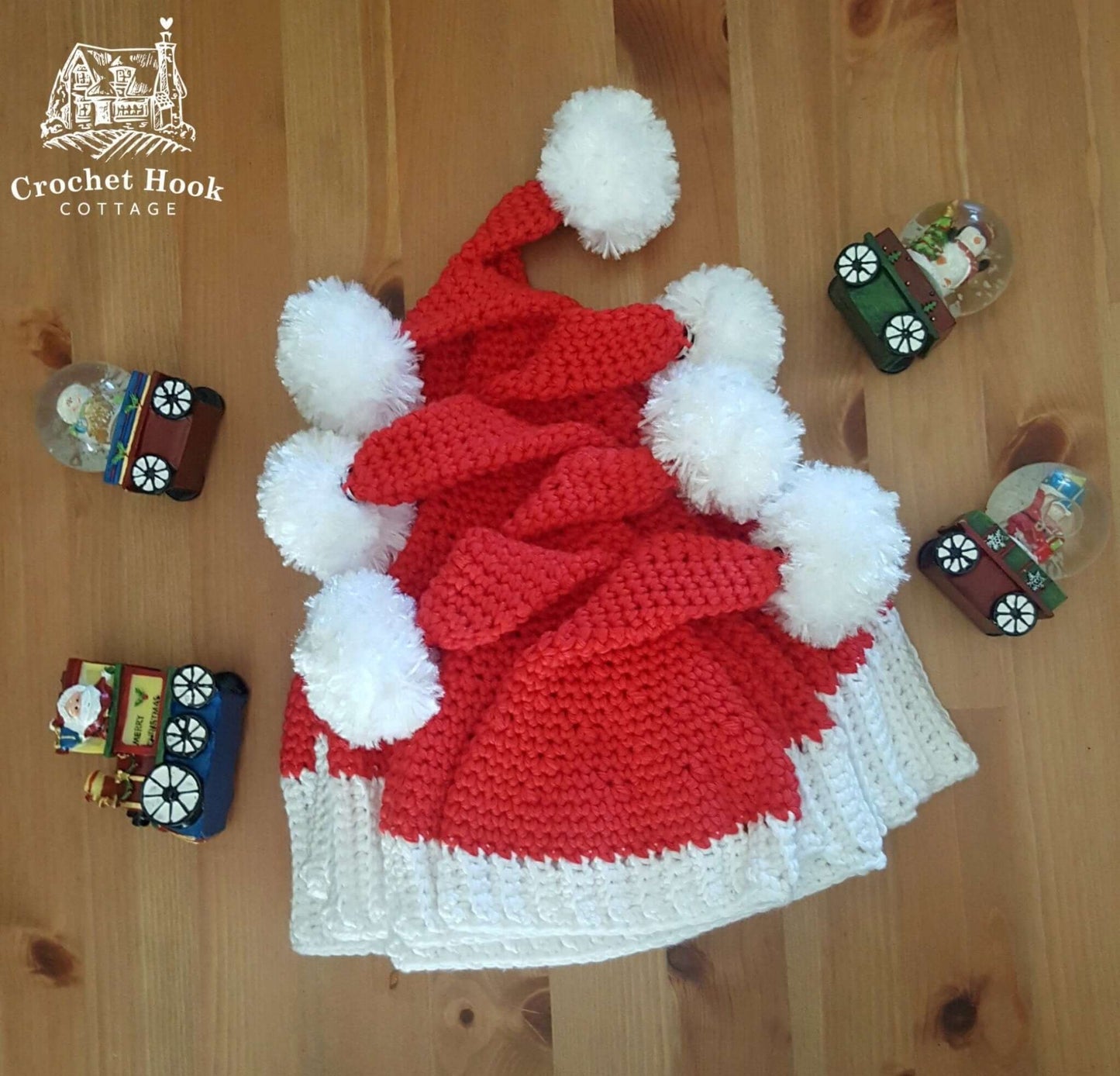 LIMITED EDITION - Crochet Santa Hat with Faux Fur Pom Pom, in five sizes, a size to fit every age! - www.crochethookcottage.com