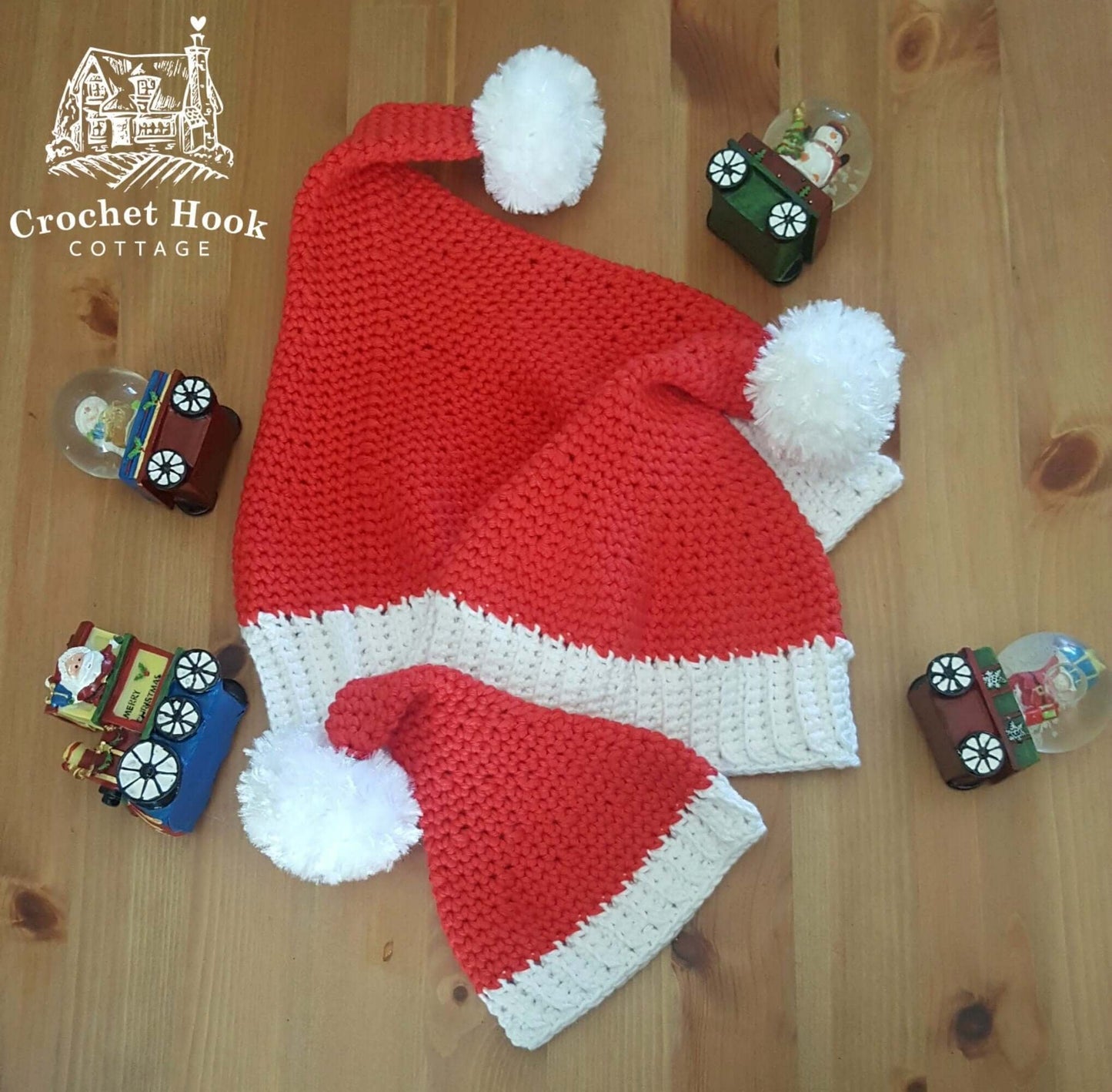 LIMITED EDITION - Crochet Santa Hat with Faux Fur Pom Pom, in five sizes, a size to fit every age! - www.crochethookcottage.com