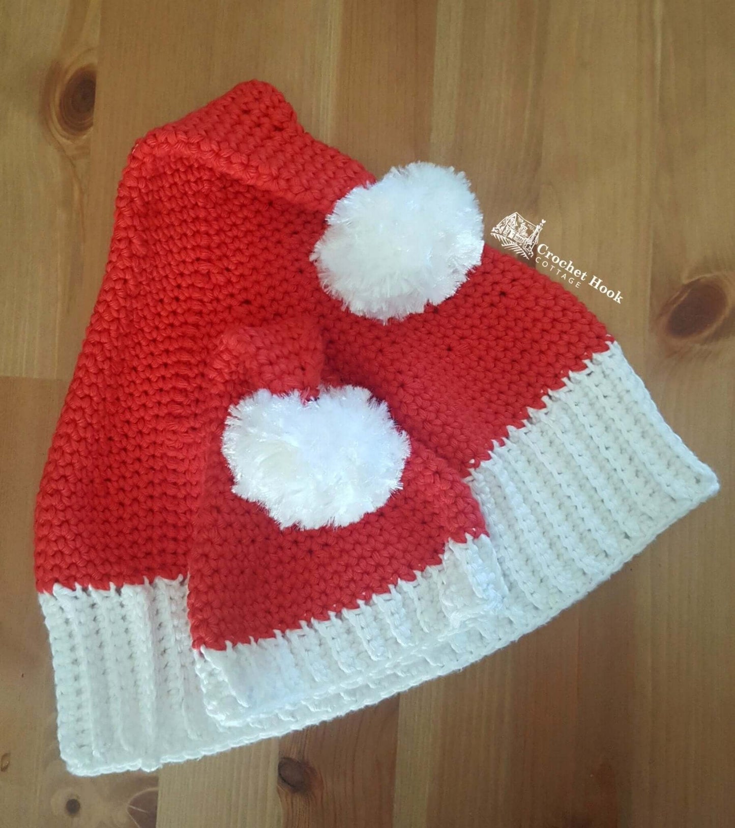 LIMITED EDITION - Crochet Santa Hat with Faux Fur Pom Pom, in five sizes, a size to fit every age! - www.crochethookcottage.com