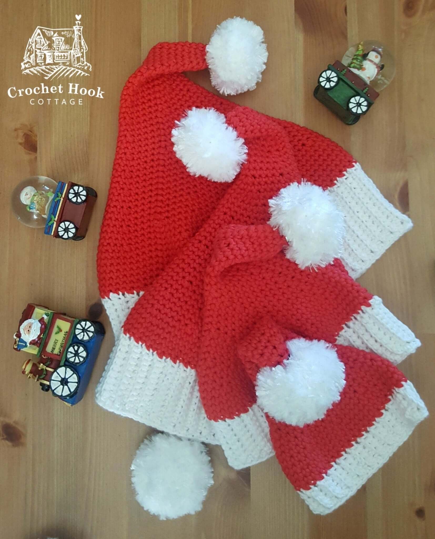 LIMITED EDITION - Crochet Santa Hat with Faux Fur Pom Pom, in five sizes, a size to fit every age! - www.crochethookcottage.com