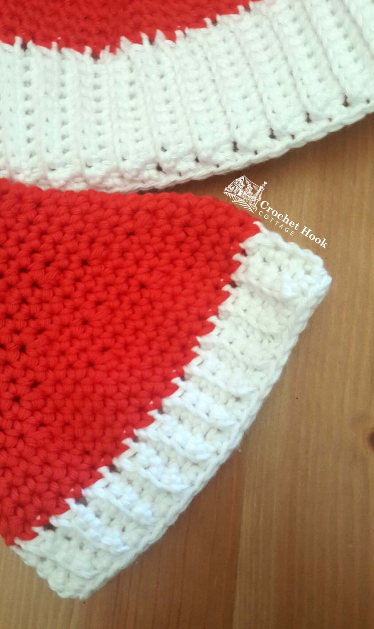 LIMITED EDITION - Crochet Santa Hat with Faux Fur Pom Pom, in five sizes, a size to fit every age! - www.crochethookcottage.com