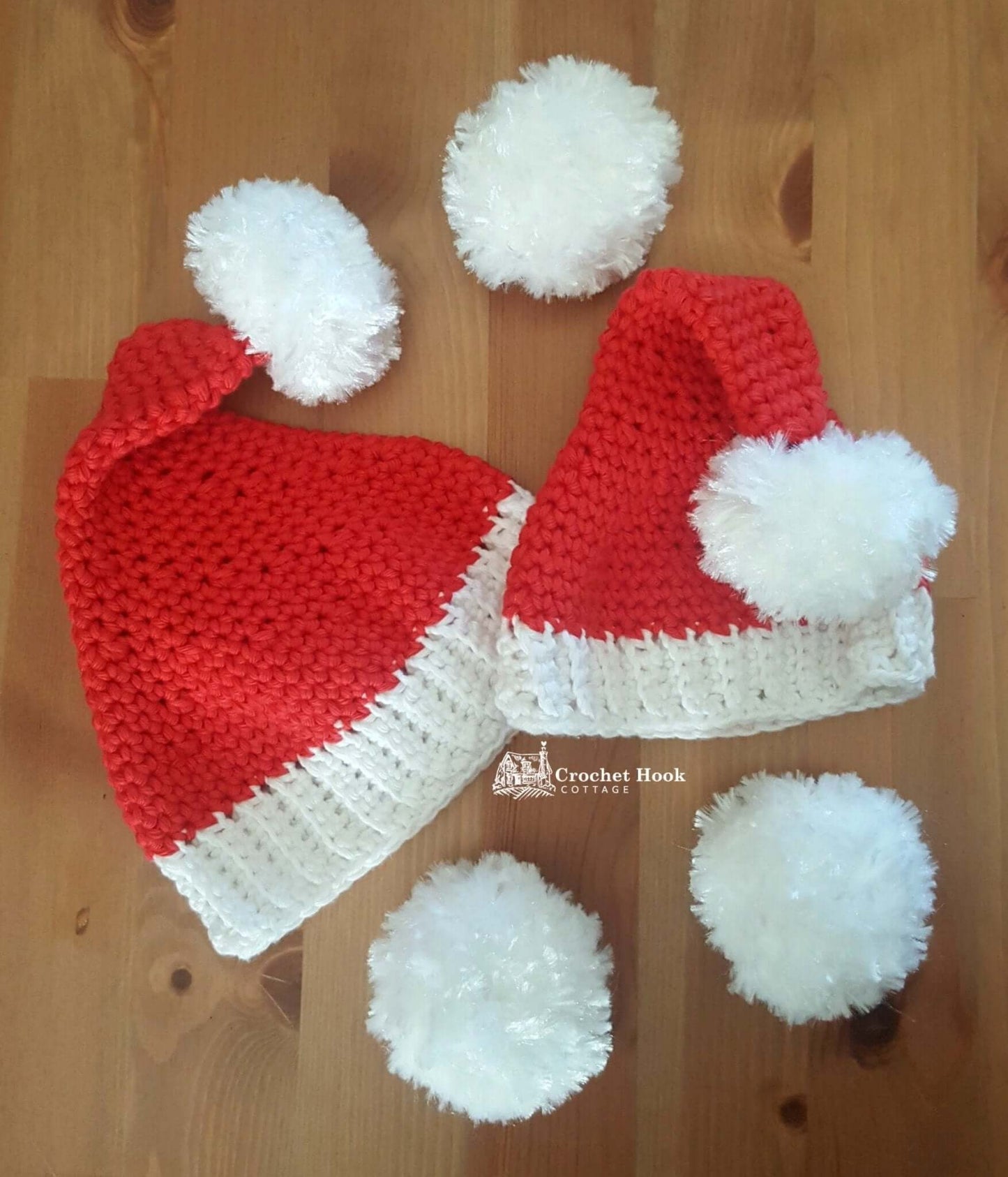 LIMITED EDITION - Crochet Santa Hat with Faux Fur Pom Pom, in five sizes, a size to fit every age! - www.crochethookcottage.com