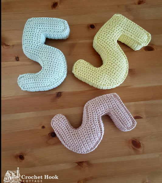 Number Five, Crochet Numbers, 3D soft numerals - www.crochethookcottage.com