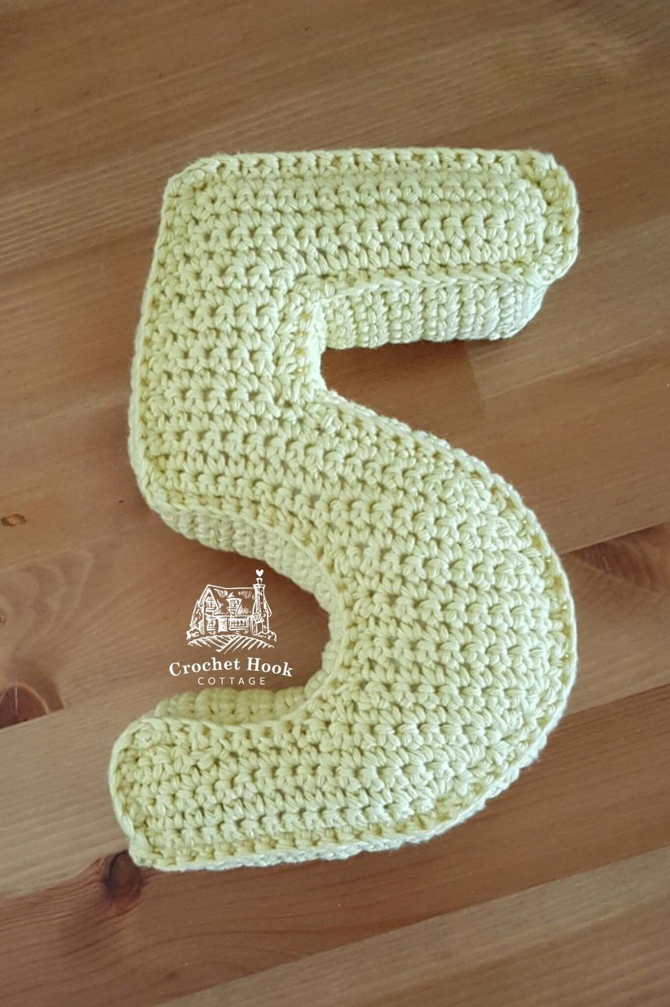 Number Five, Crochet Numbers, 3D soft numerals - www.crochethookcottage.com