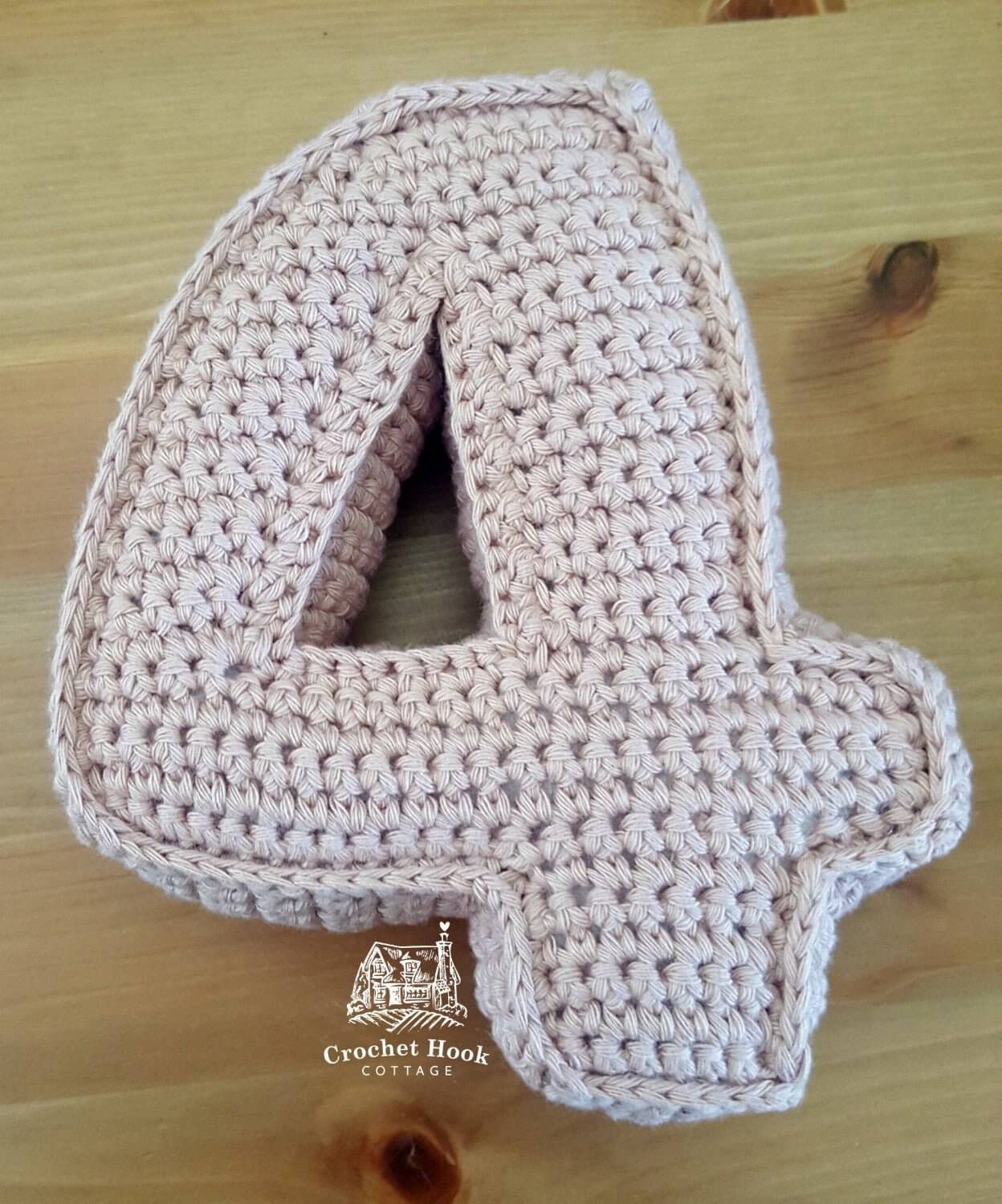 Number Four, Crochet Numbers, 3D soft numerals - www.crochethookcottage.com