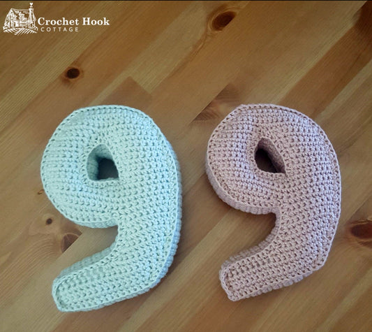 Number Nine, Crochet Numbers, 3D soft numerals - www.crochethookcottage.com