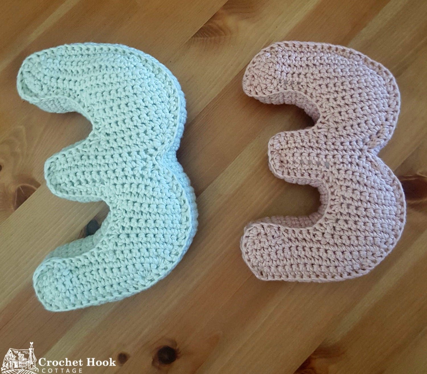 Number Three, Crochet Numbers, 3D soft numerals - www.crochethookcottage.com