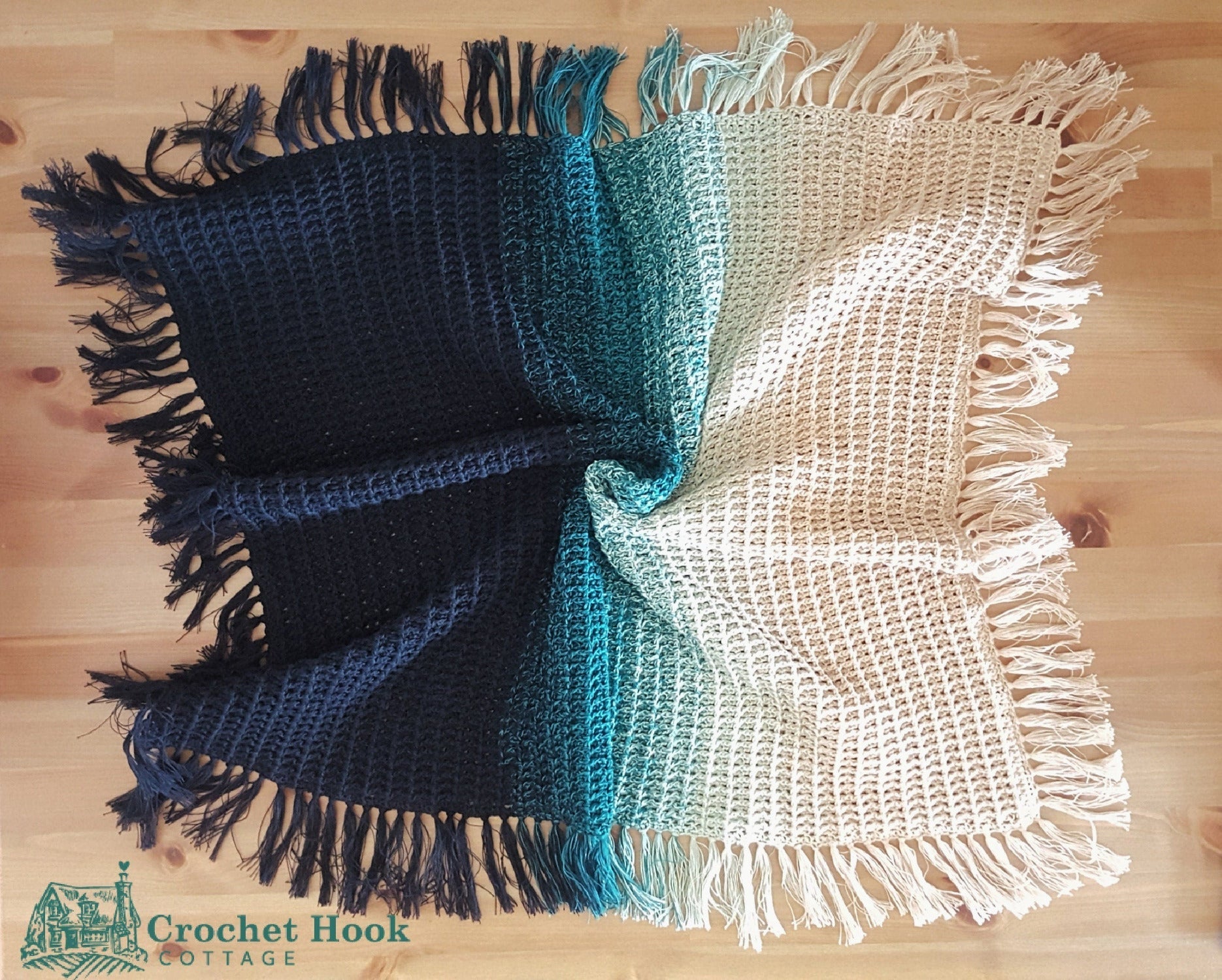 Ocean Jasper Fringed Waffle Baby Blanket - www.crochethookcottage.com