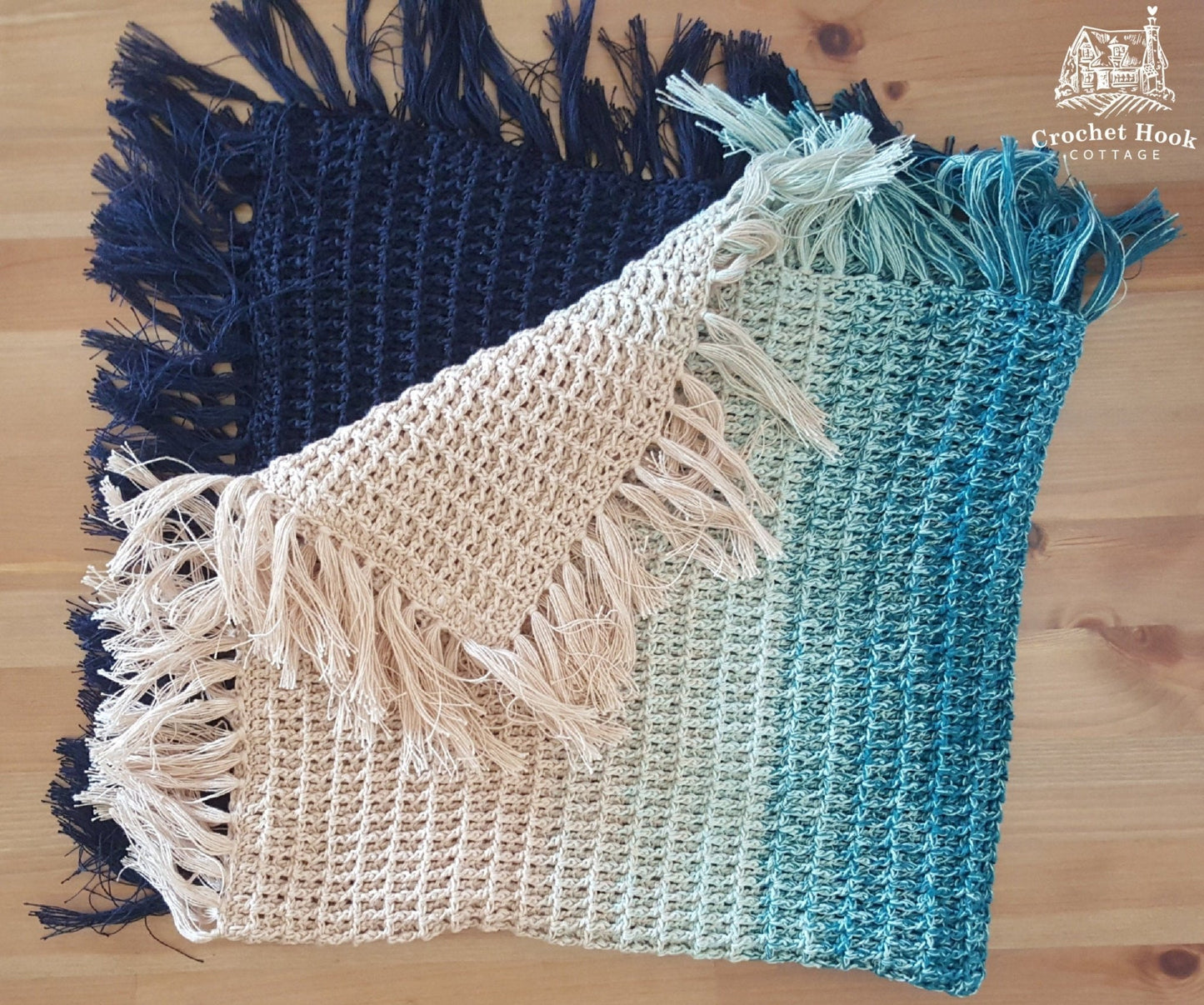 Ocean Jasper Fringed Waffle Baby Blanket - www.crochethookcottage.com