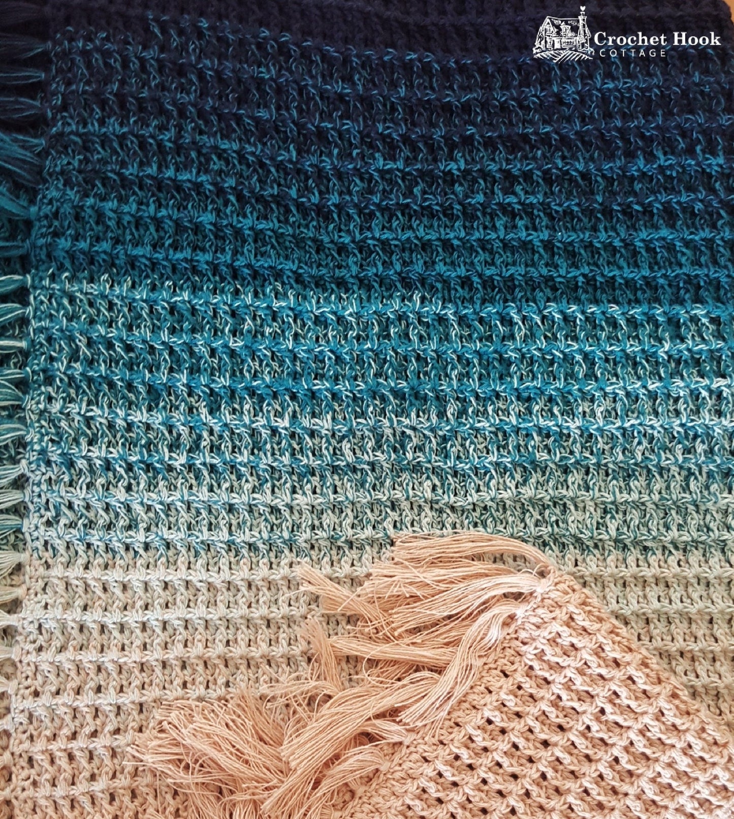 Ocean Jasper Fringed Waffle Baby Blanket - www.crochethookcottage.com