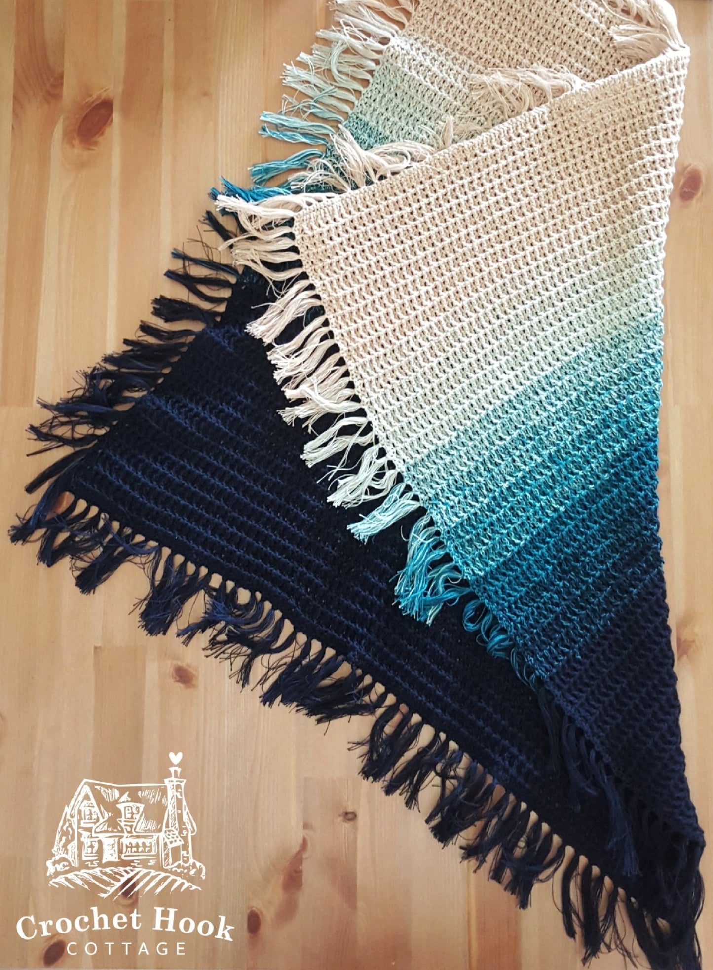 Ocean Jasper Fringed Waffle Baby Blanket - www.crochethookcottage.com