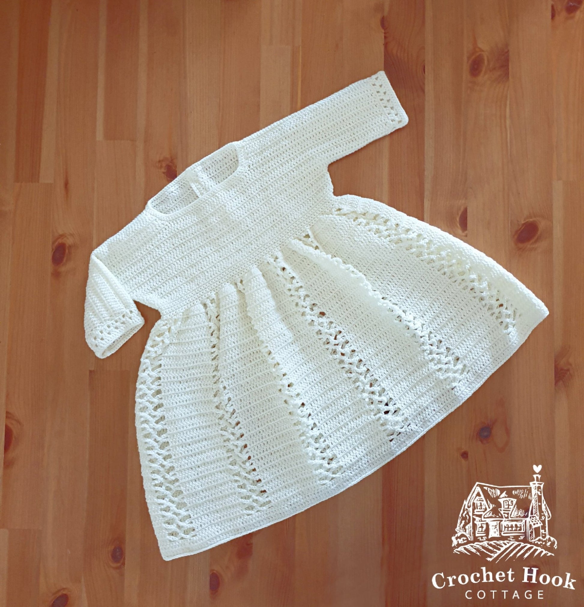 Off-White Sally Toddlers Dress - www.crochethookcottage.com