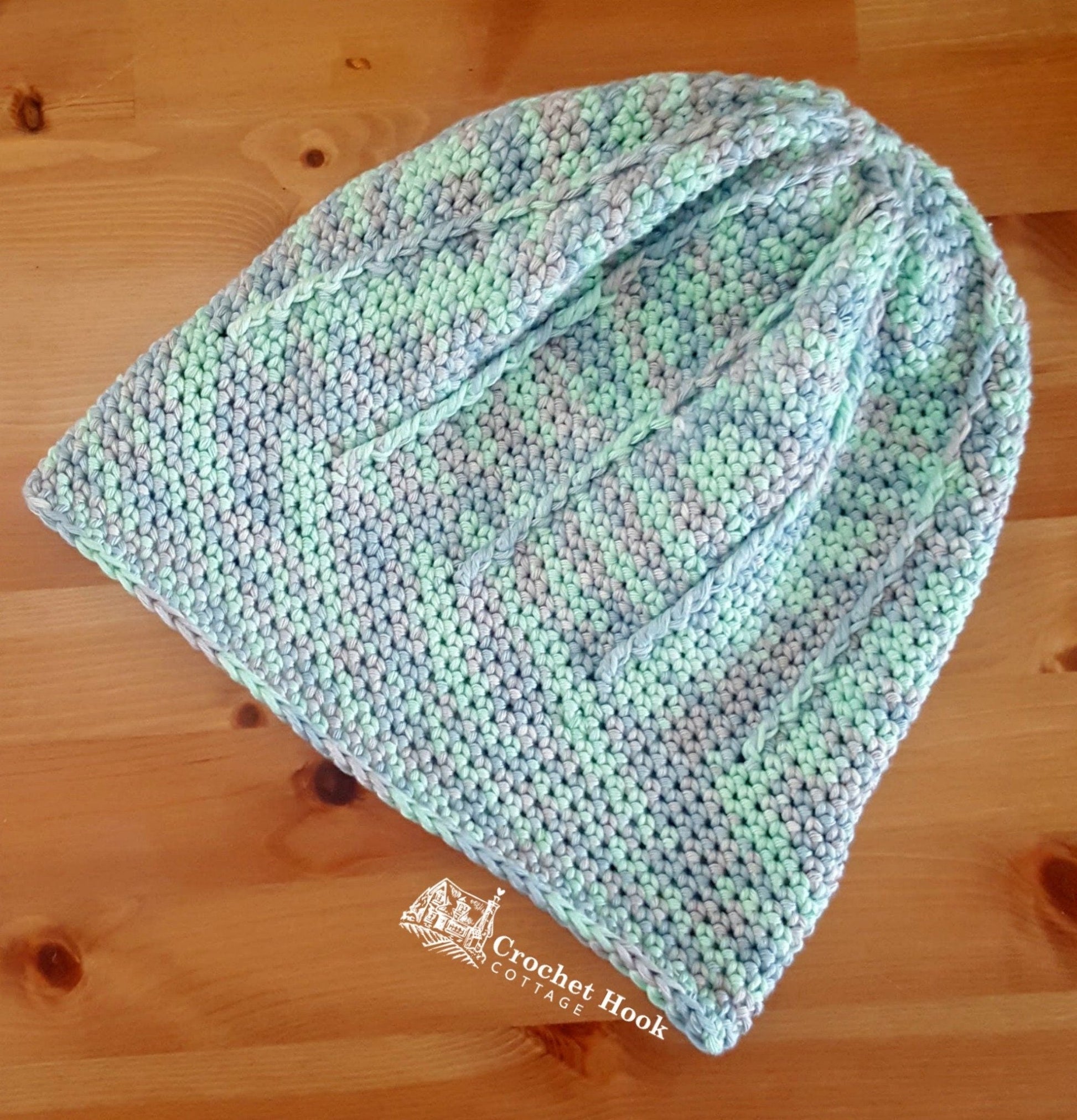 Rolled Brim Slouchy Beanie, 2 styles in 1 convertible crocheted beanie, color name Alexandra, slouchy style - www.crochethookcottage.com