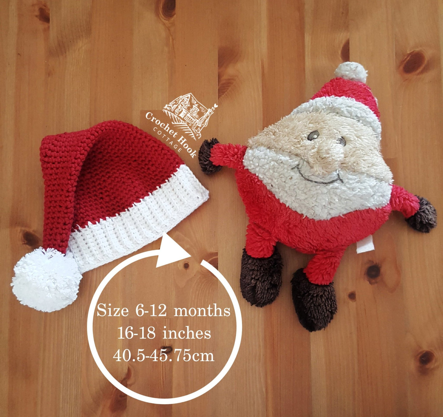 crocheted red and white santa hat, baby santa hat, handmade santa hat to fit baby age 6 to 12 months old