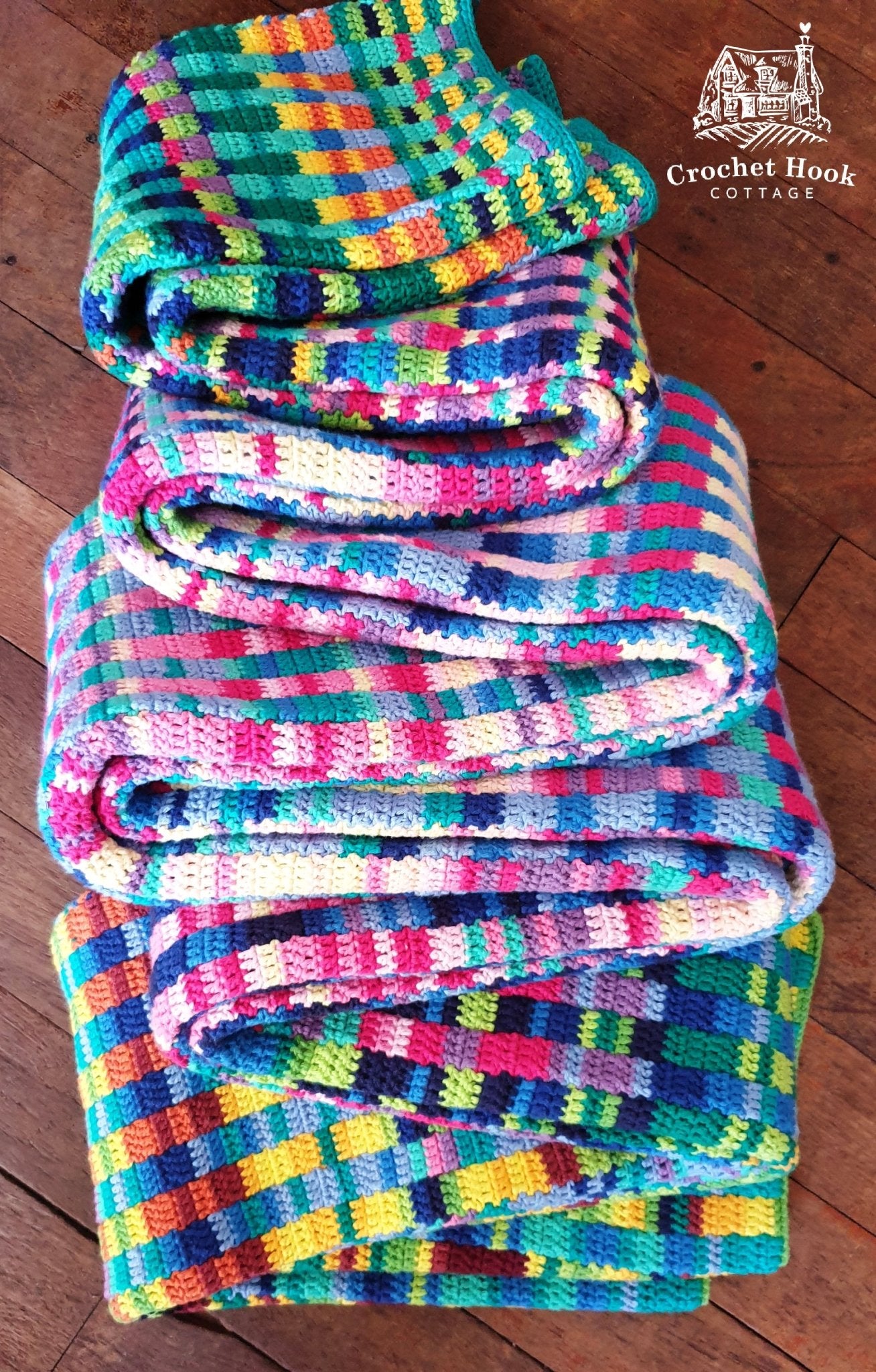 Temperature Blanket Crochet Pattern - Lines and Stripes, US Terminology, blanket folded to show all colors - www.crochethookcottage.com