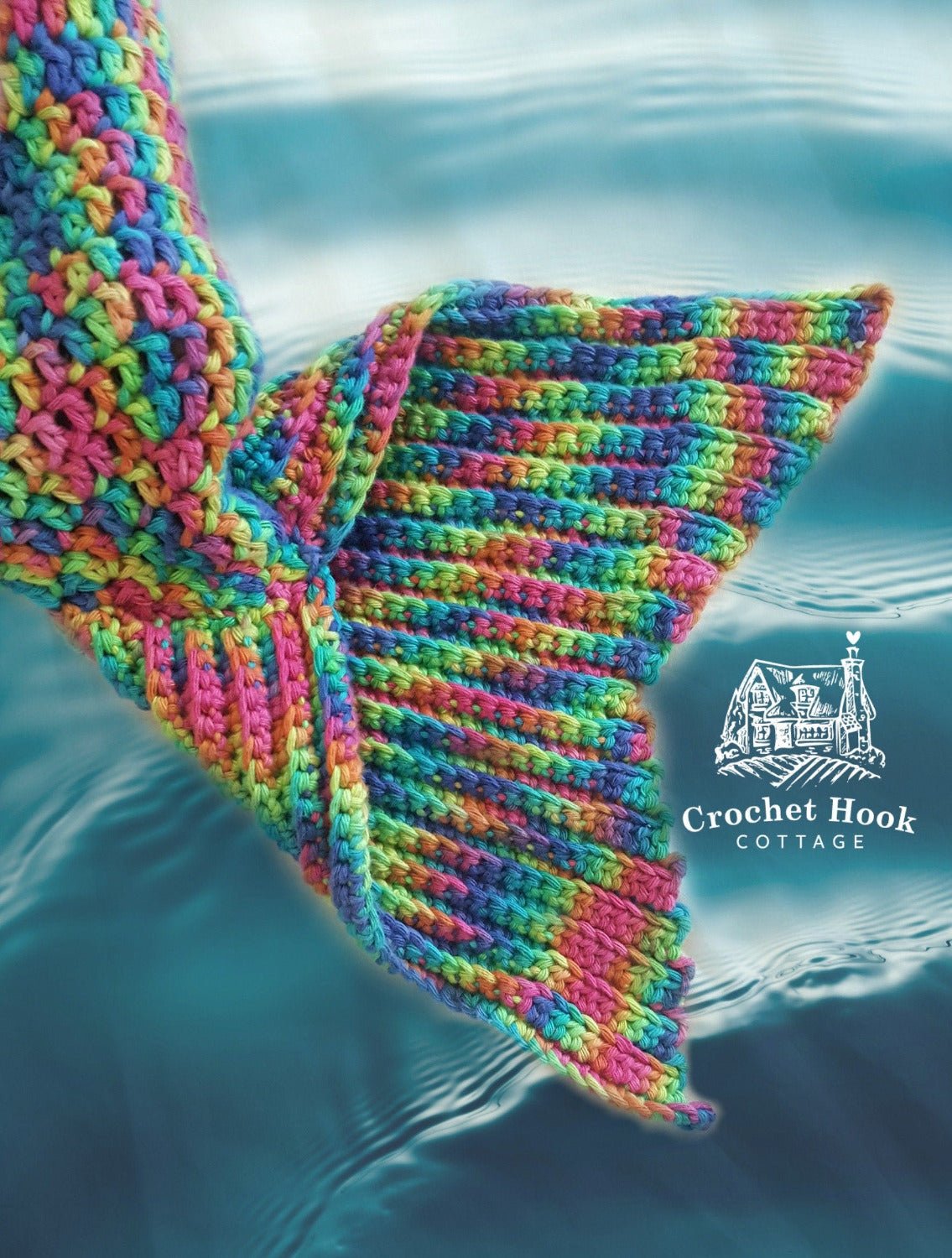 close up of the tail from the Tropical Rainbow Baby Mermaid Cocoon, baby mermail tail blanket - www.crochethookcottage.com