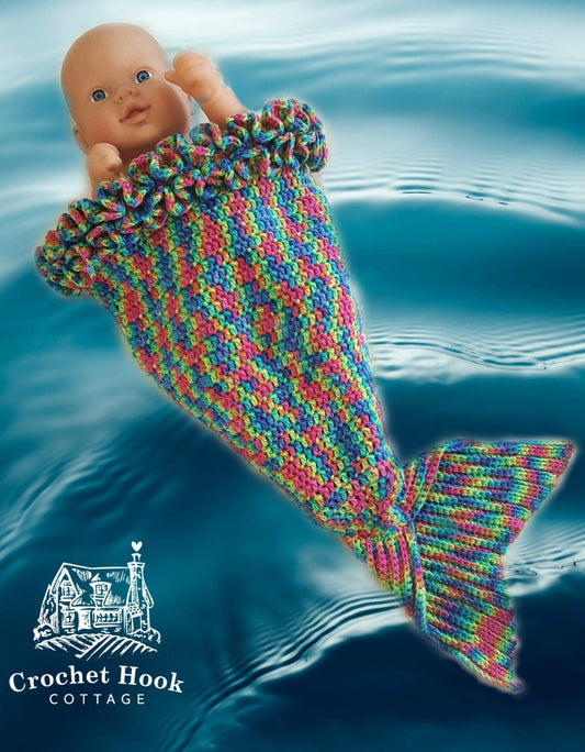 Tropical Rainbow Baby Mermaid Cocoon, baby mermaid tail blanket - www.crochethookcottage.com