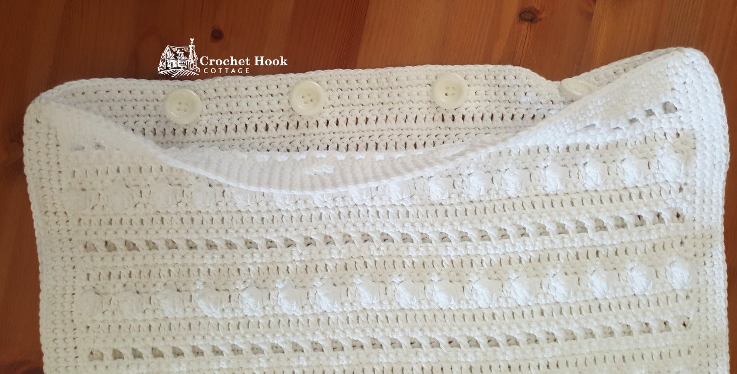 White Cotton Cushion Cover "String of Pearls" - www.crochethookcottage.com