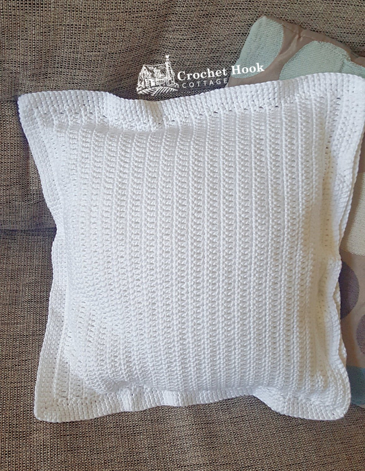 White Cotton Cushion Cover "String of Pearls" - www.crochethookcottage.com