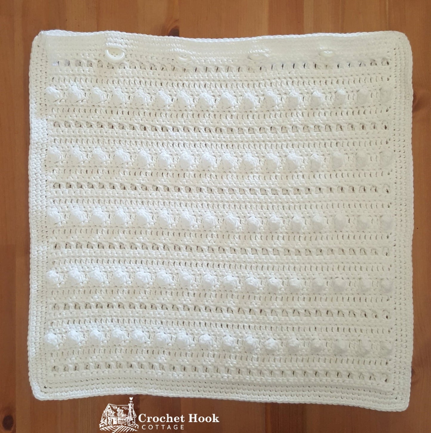 White Cotton Cushion Cover "String of Pearls" - www.crochethookcottage.com